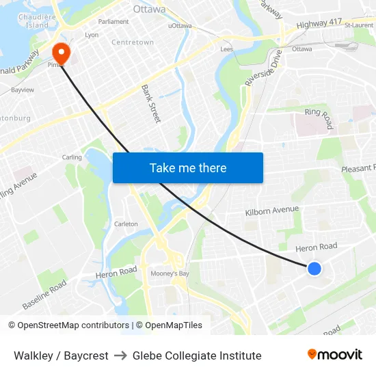 Walkley / Baycrest to Glebe Collegiate Institute map