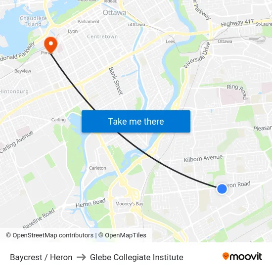 Baycrest / Heron to Glebe Collegiate Institute map