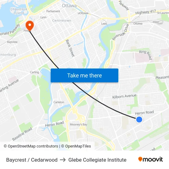 Baycrest / Cedarwood to Glebe Collegiate Institute map
