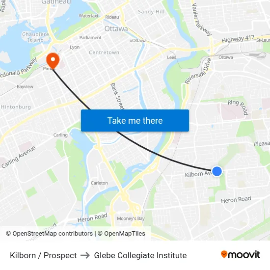 Kilborn / Prospect to Glebe Collegiate Institute map