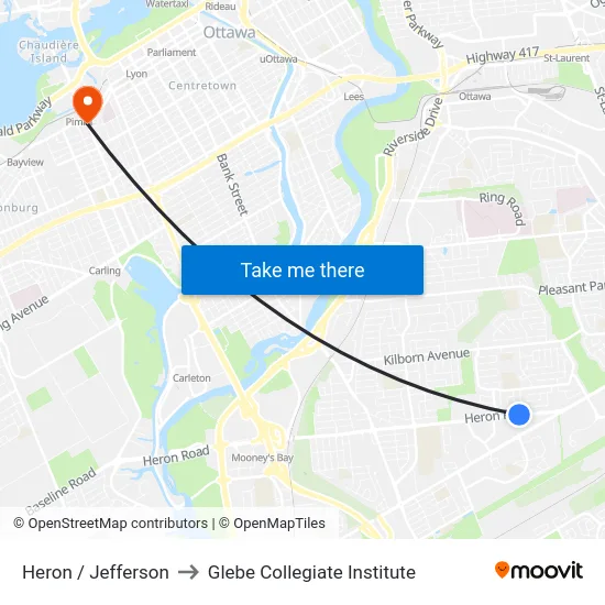 Heron / Jefferson to Glebe Collegiate Institute map