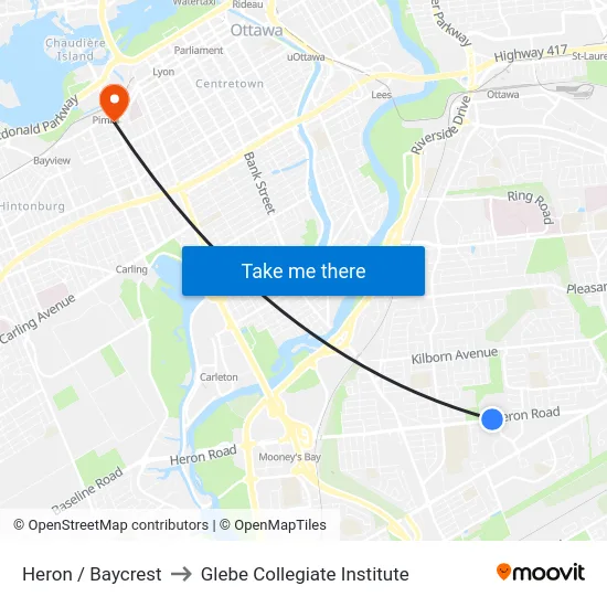 Heron / Baycrest to Glebe Collegiate Institute map
