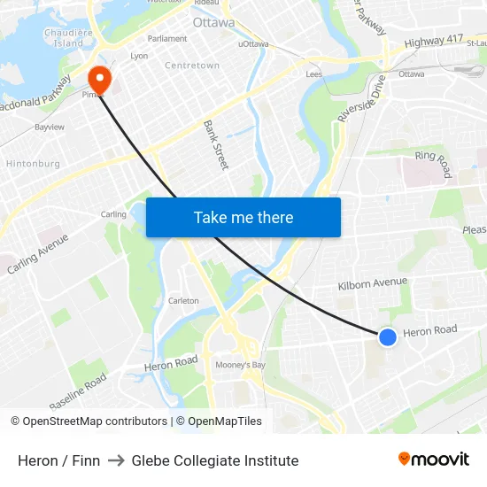 Heron / Finn to Glebe Collegiate Institute map