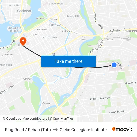 Ring Road / Rehab (Toh) to Glebe Collegiate Institute map