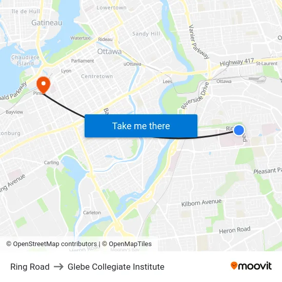 Ring Road to Glebe Collegiate Institute map