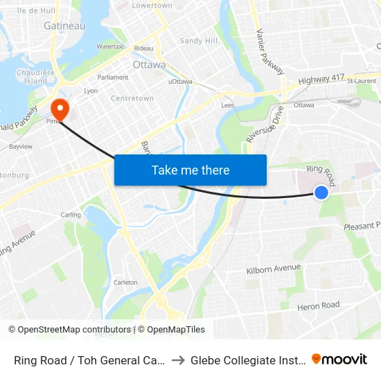 Ring Road / Toh General Campus to Glebe Collegiate Institute map