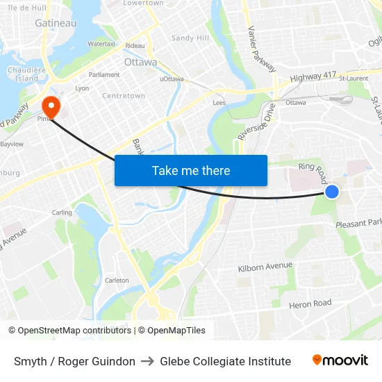 Smyth / Roger Guindon to Glebe Collegiate Institute map