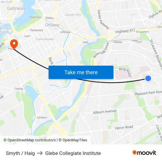 Smyth / Haig to Glebe Collegiate Institute map