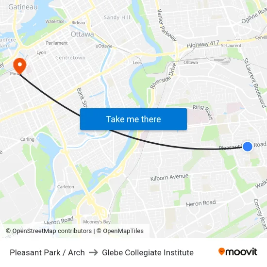 Pleasant Park / Arch to Glebe Collegiate Institute map
