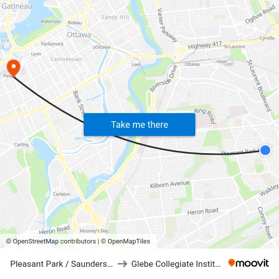 Pleasant Park / Saunderson to Glebe Collegiate Institute map