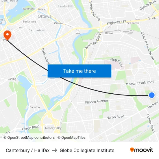Canterbury / Halifax to Glebe Collegiate Institute map
