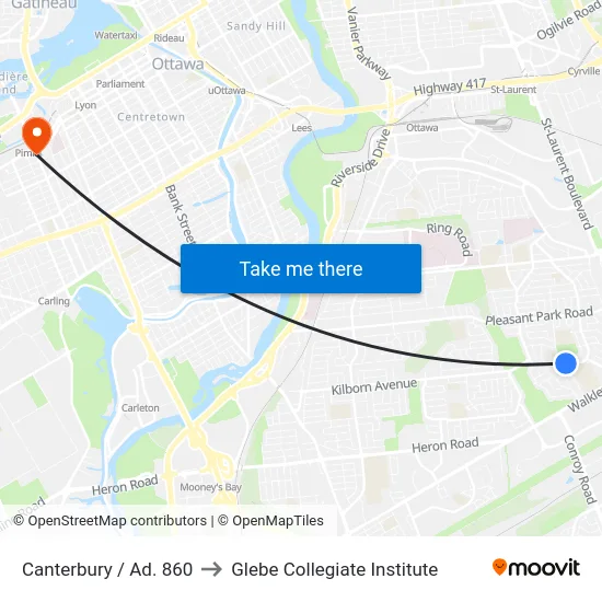 Canterbury / Ad. 860 to Glebe Collegiate Institute map