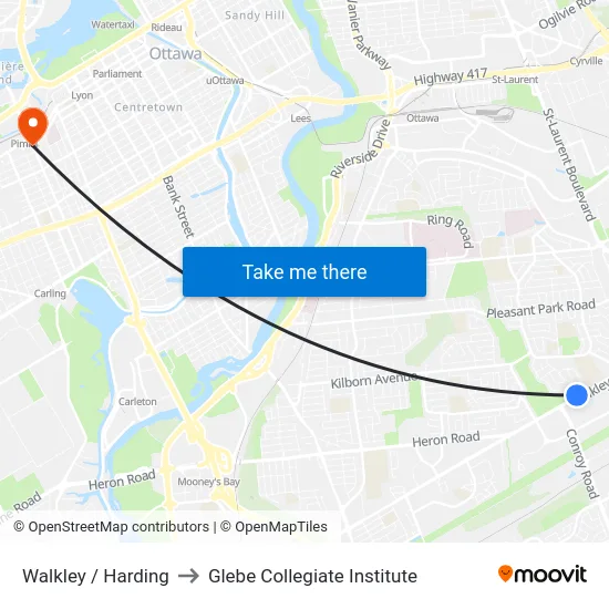 Walkley / Harding to Glebe Collegiate Institute map