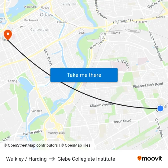 Walkley / Harding to Glebe Collegiate Institute map