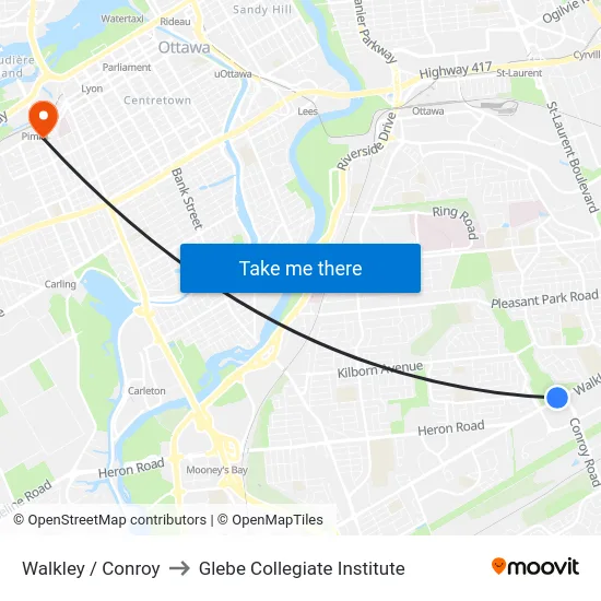 Walkley / Conroy to Glebe Collegiate Institute map