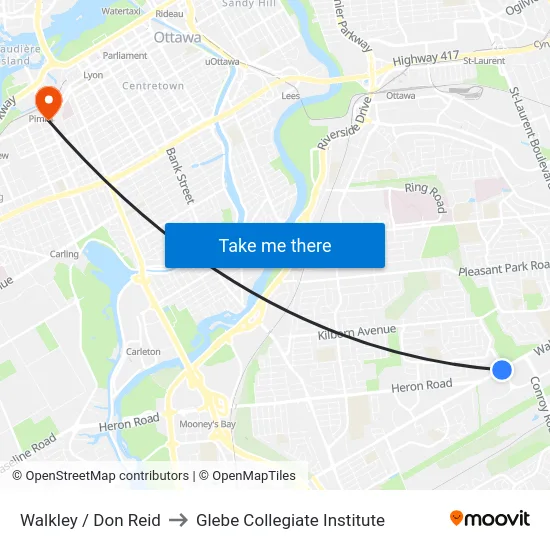 Walkley / Don Reid to Glebe Collegiate Institute map