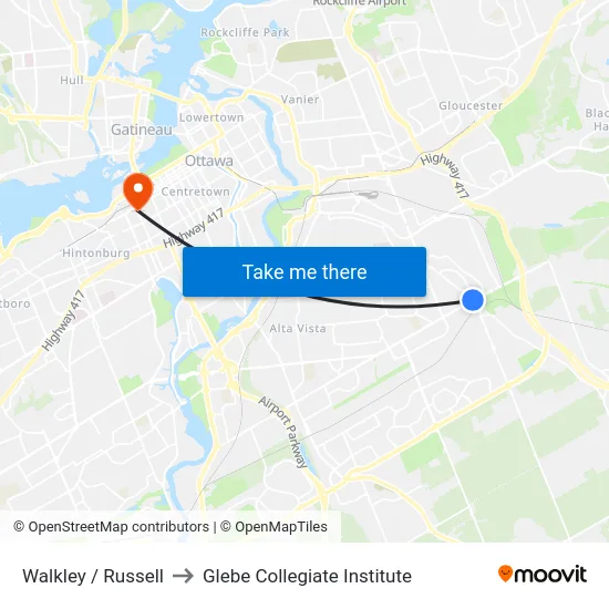 Walkley / Russell to Glebe Collegiate Institute map