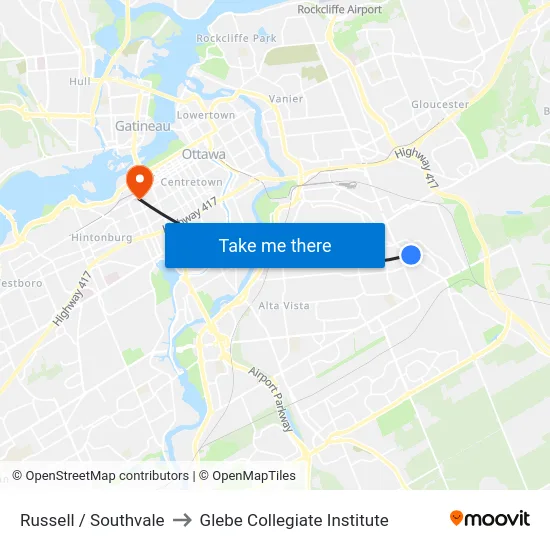 Russell / Southvale to Glebe Collegiate Institute map