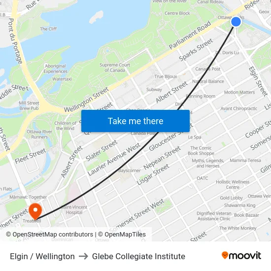 Elgin / Wellington to Glebe Collegiate Institute map