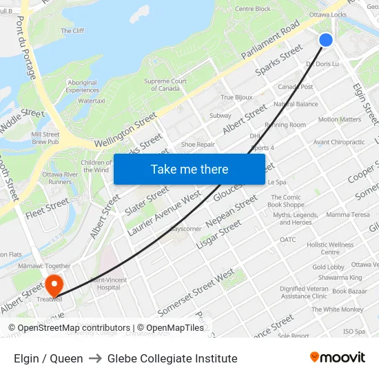 Elgin / Queen to Glebe Collegiate Institute map