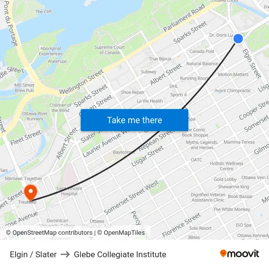 Elgin / Slater to Glebe Collegiate Institute map