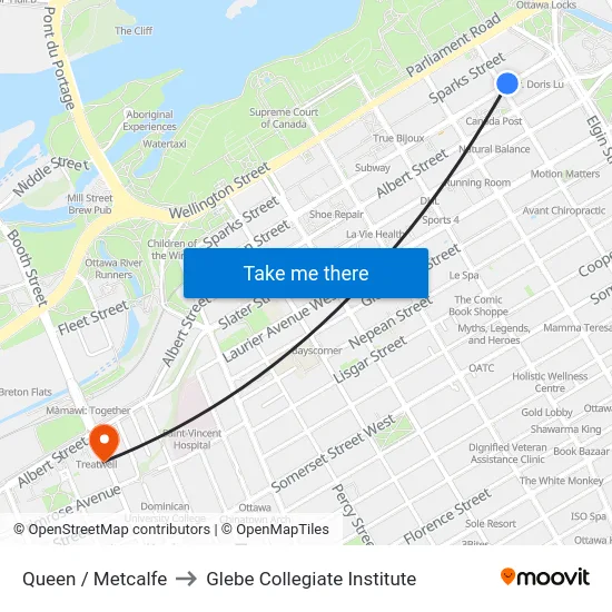 Queen / Metcalfe to Glebe Collegiate Institute map