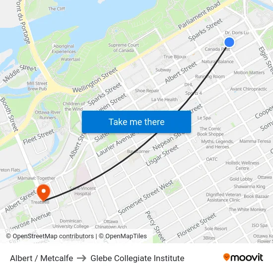 Albert / Metcalfe to Glebe Collegiate Institute map