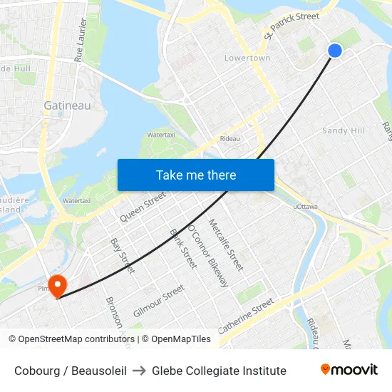 Cobourg / Beausoleil to Glebe Collegiate Institute map