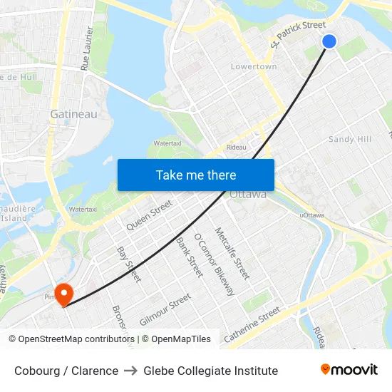 Cobourg / Clarence to Glebe Collegiate Institute map