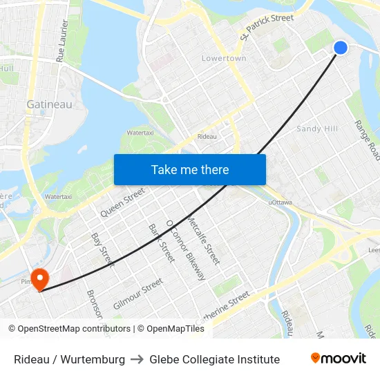 Rideau / Wurtemburg to Glebe Collegiate Institute map