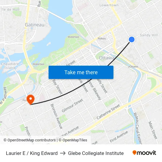 Laurier E / King Edward to Glebe Collegiate Institute map
