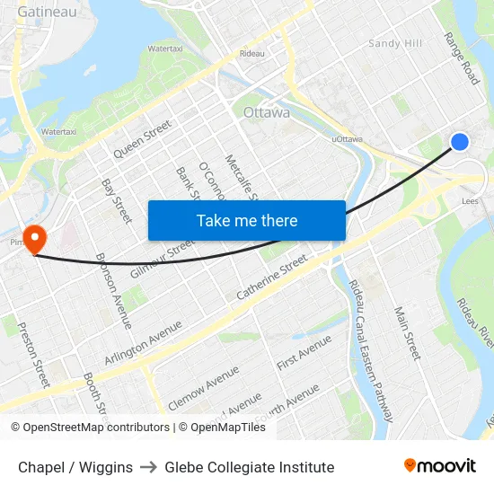 Chapel / Wiggins to Glebe Collegiate Institute map