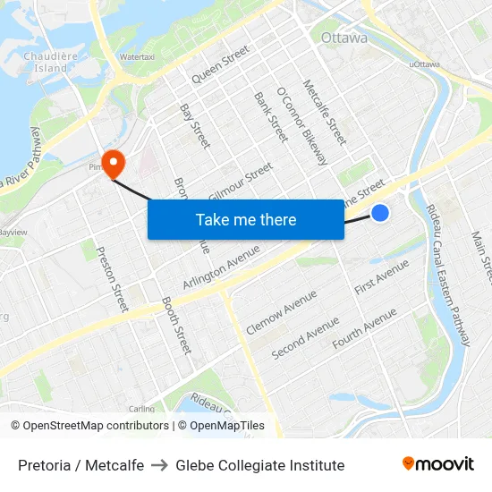 Pretoria / Metcalfe to Glebe Collegiate Institute map