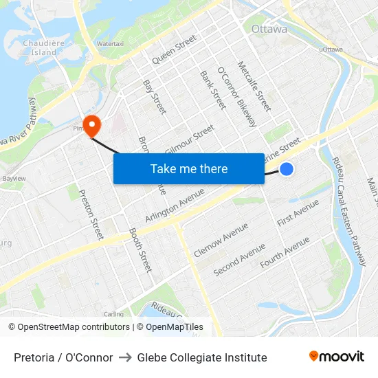 Pretoria / O'Connor to Glebe Collegiate Institute map