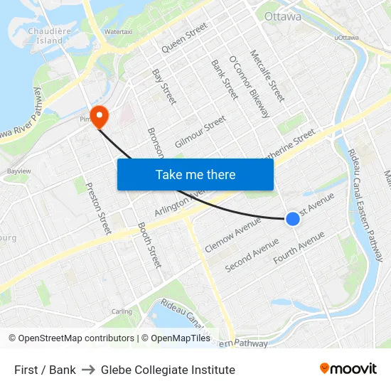First / Bank to Glebe Collegiate Institute map