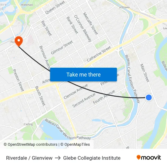 Riverdale / Glenview to Glebe Collegiate Institute map