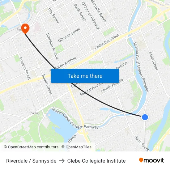 Riverdale / Sunnyside to Glebe Collegiate Institute map