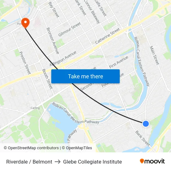 Riverdale / Belmont to Glebe Collegiate Institute map