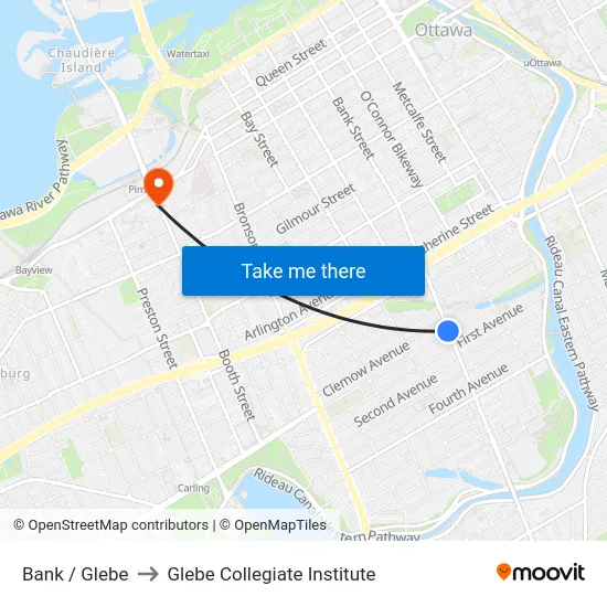 Bank / Glebe to Glebe Collegiate Institute map
