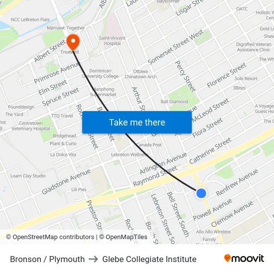 Bronson / Plymouth to Glebe Collegiate Institute map