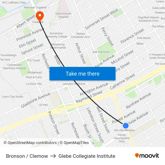 Bronson / Clemow to Glebe Collegiate Institute map