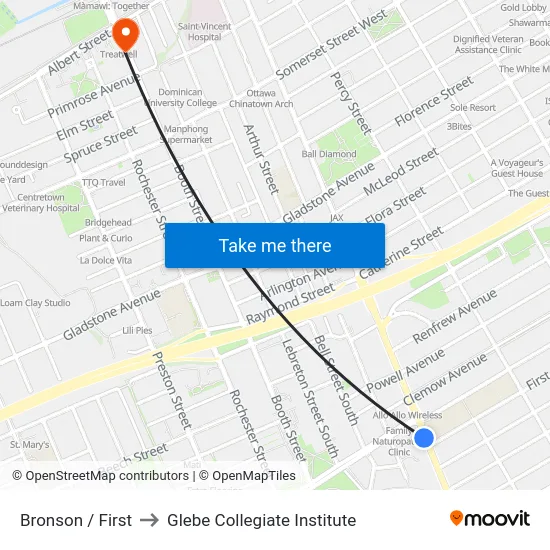 Bronson / First to Glebe Collegiate Institute map