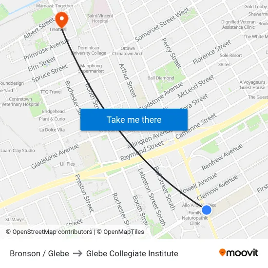 Bronson / Glebe to Glebe Collegiate Institute map