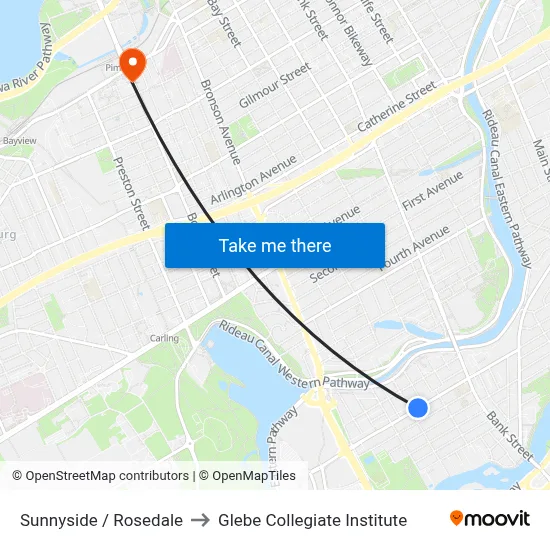 Sunnyside / Rosedale to Glebe Collegiate Institute map