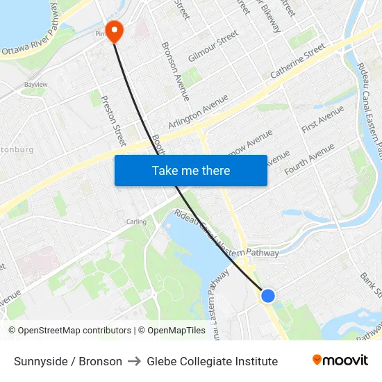 Sunnyside / Bronson to Glebe Collegiate Institute map
