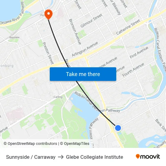 Sunnyside / Carraway to Glebe Collegiate Institute map