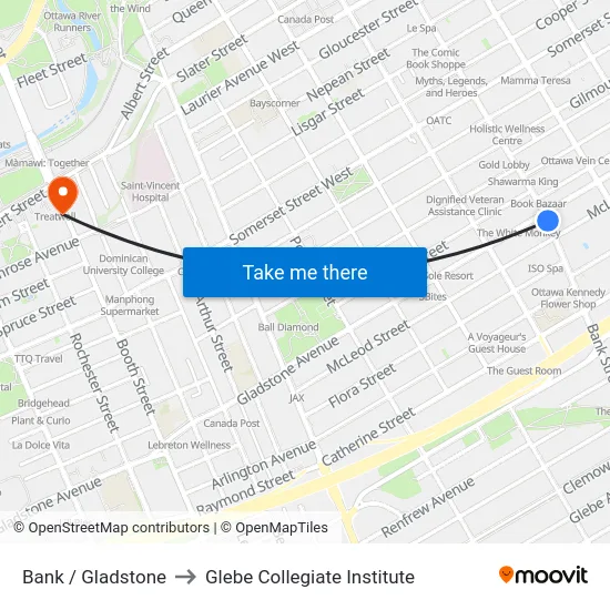 Bank / Gladstone to Glebe Collegiate Institute map