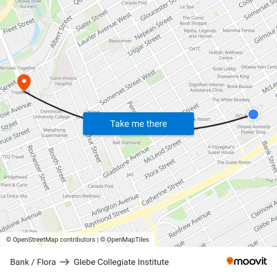 Bank / Flora to Glebe Collegiate Institute map