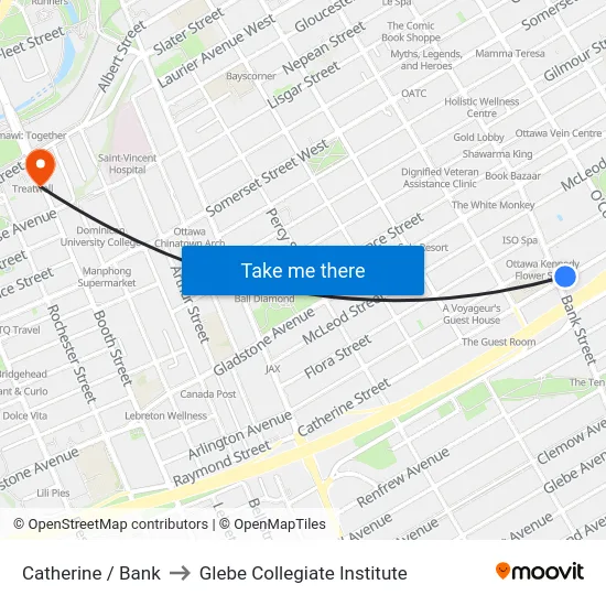 Catherine / Bank to Glebe Collegiate Institute map