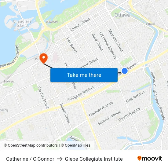 Catherine / O'Connor to Glebe Collegiate Institute map